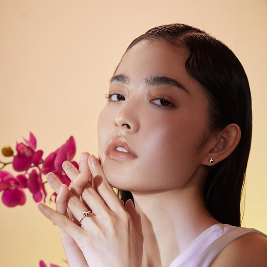 ［结·锁系列］18K玫瑰金镶钻黑玉髓戒指 商品图1