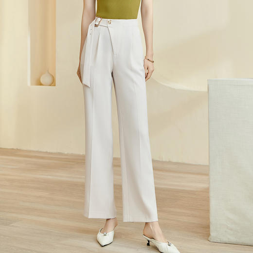 剩M/L/XXL 米思阳2025春季新款质感爽滑醋酸直筒长裤时尚通勤OL休闲裤女0484 商品图0