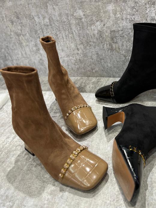 IUIU SECOND 时尚方头拼接弹力短靴U21DS44551 商品图0