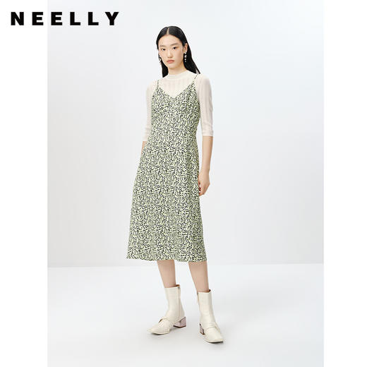 NEELLY纳俪商场同款春季新款气质V领吊带连衣裙女中长款收腰A字裙N23022Y01099 商品图1