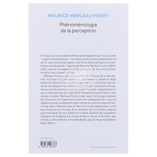 预售 【中商原版】莫里斯梅洛庞蒂 知觉现象学 Phenomenologie de la perception 法文原版 Maurice Merleau-Ponty 商品图1