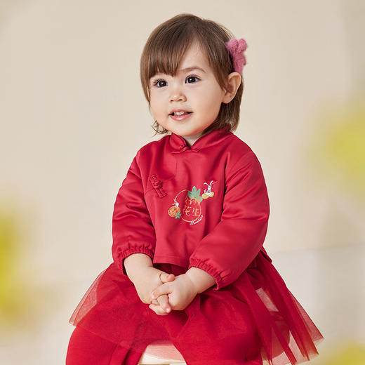 【商场同款】英氏夹棉连体衣秋冬款哈衣女童新年系列爬服 商品图1