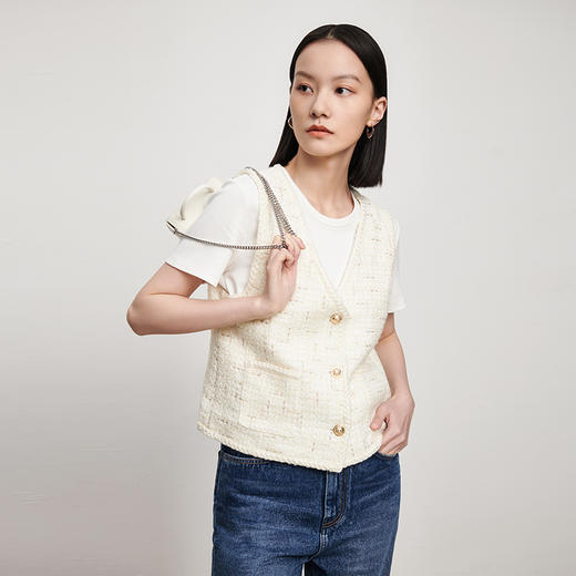 INANDON2023春款小香风短款羊毛粗花呢外套女百搭宽松春秋小个子上衣西装 商品图4