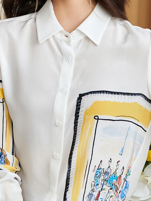 剩XXL 米思阳2025春季新款气质柔软真丝衬衫桑蚕丝时尚印花女士衬衣0386 商品图4