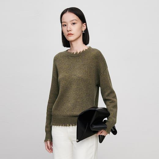 IN AND ON2023春款绵羊毛夹花流苏毛衣秋冬新款加厚保暖宽松叠穿针织衫 商品图8
