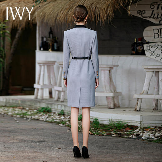 雾霾蓝连衣裙女职业套装主持人面试正装气质收腰西装裙Q837 商品图3