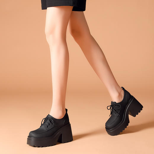 舒适平头，厚底增高绑带真皮单鞋WWX-T10086 商品图2