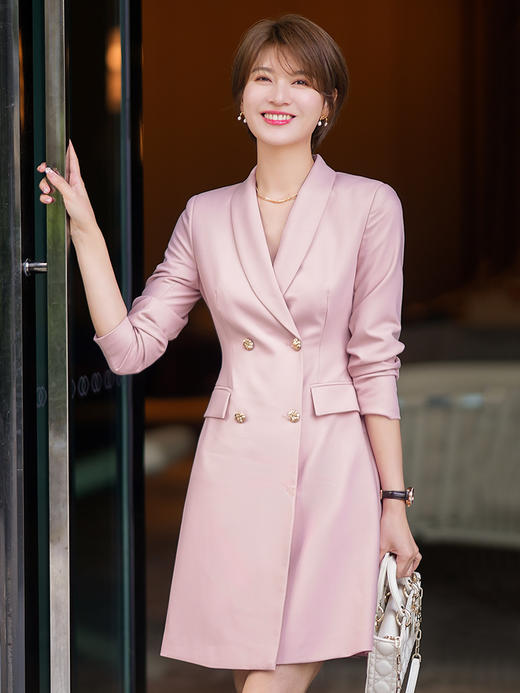 粉色连衣裙长袖~新款气质通勤正式场合裙子 商品图4