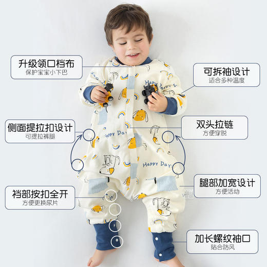 2023新款婴儿睡袋春秋纯棉双层宝宝分腿睡袋儿童秋季空调房防踢被 商品图1