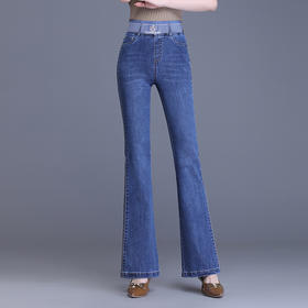 简约修身，春款长款时尚喇叭裤松紧腰气质休闲牛仔微喇裤MYX-8189