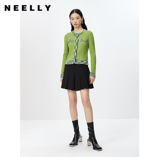 NEELLY纳俪商场同款春季新款针织衫女单排扣套头上衣开衫修身简约N23022A01080 商品图1
