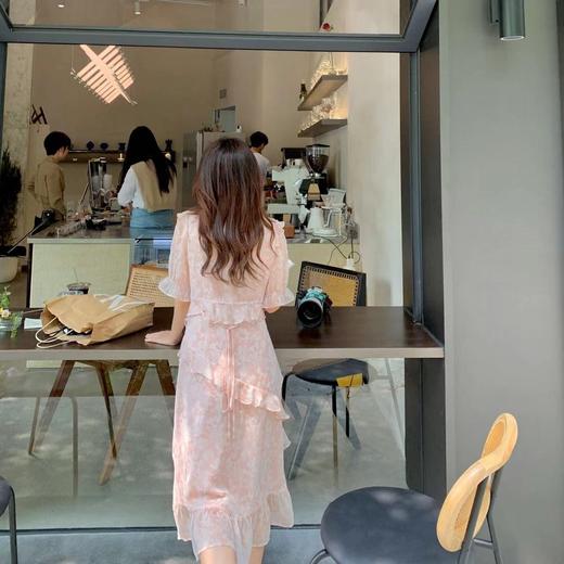 金蘑菇菇【粉色旋律】v领设计木耳边短袖连衣裙 商品图1