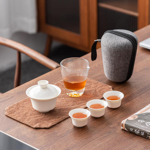 「德化白瓷！便携装」羊脂瓷户外旅行茶具套装 快客杯一壶二三杯便携陶瓷礼品餐饮用具 商品图0
