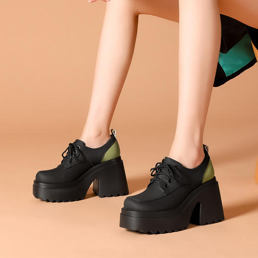 舒适平头，厚底增高绑带真皮单鞋WWX-T10086 商品图5