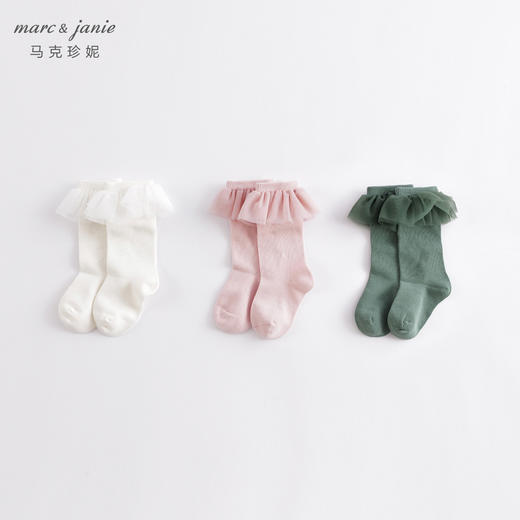 马克珍妮春装新款 女童田园风网纱花边中筒袜 儿童袜子230958 商品图0