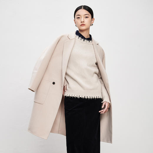 IN AND ON2023春款绵羊毛夹花流苏毛衣秋冬新款加厚保暖宽松叠穿针织衫 商品图4