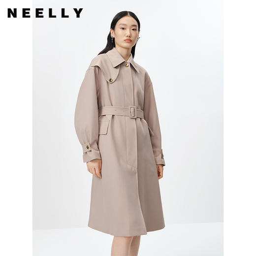 NEELLY纳俪商场同款风衣女中长款小翻领单排扣外套收腰系带大衣 N23021F01061 商品图2