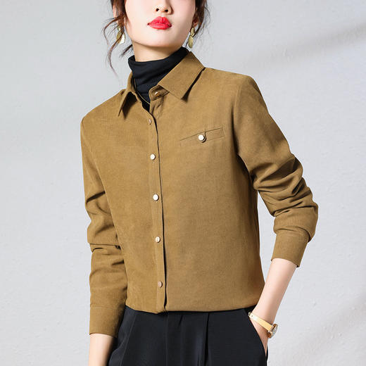 港味复古衬衫女，别致小众设计感上衣新款加厚衬衣TR-LXH89054 商品图5