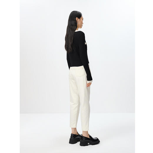 NEELLY纳俪商场同款气质V领针织衫女撞色黑边单排扣开衫上衣时尚N23022A01079 商品图4