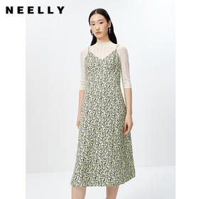 NEELLY纳俪商场同款春季新款气质V领吊带连衣裙女中长款收腰A字裙N23022Y01099