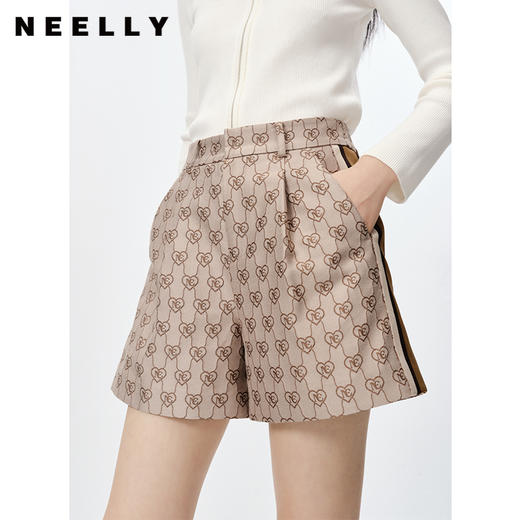 NEELLY纳俪商场同款2023春季新款满印短裤女百搭阔腿显瘦休闲裤N23021H01070 商品图3