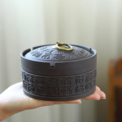 「两款可选」复古创意紫砂烟灰缸 带盖防飞灰大号居家日用办公室酒店客厅车载烟灰缸 商品图2