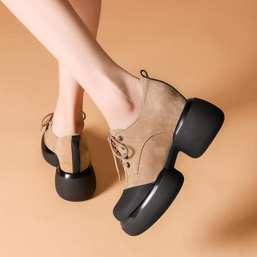 时尚百搭，真皮撞色厚底内增高单鞋WWX-T36210 商品图5