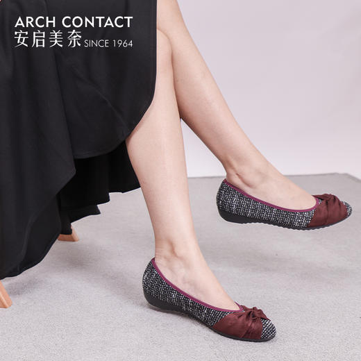 安启美奈ARCHCONTACT圆头褶皱低跟单鞋39191 商品图2