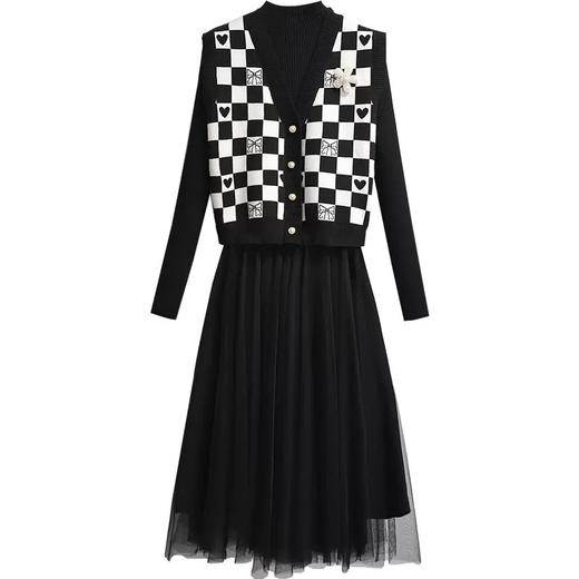 拼接网纱时尚马甲背心裙子两件套1116 商品图4