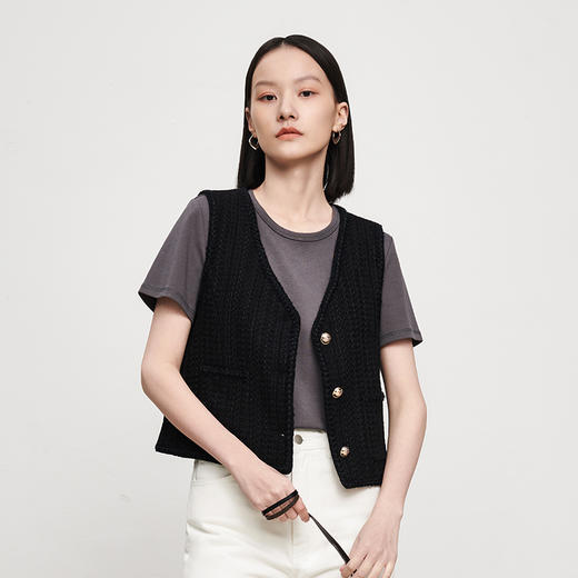 INANDON2023春款小香风短款羊毛粗花呢外套女百搭宽松春秋小个子上衣西装 商品图2