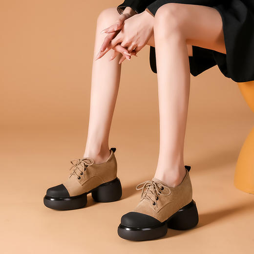 时尚百搭，真皮撞色厚底内增高单鞋WWX-T36210 商品图1