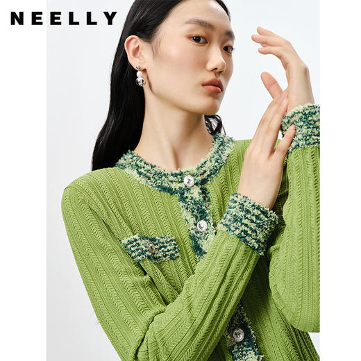 NEELLY纳俪商场同款春季新款针织衫女单排扣套头上衣开衫修身简约N23022A01080 商品图3