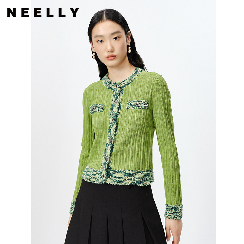 NEELLY纳俪商场同款春季新款针织衫女单排扣套头上衣开衫修身简约N23022A01080