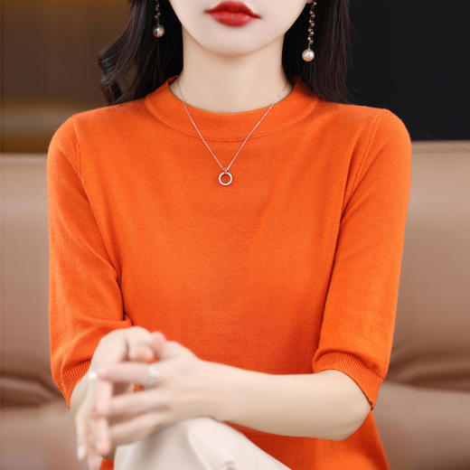 QHJY-202311春款半袖精纺羊毛衫宽松打底衫五分袖针织衫中袖薄款毛衣 商品图4