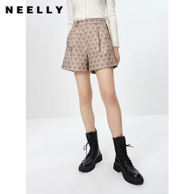 NEELLY纳俪商场同款2023春季新款满印短裤女百搭阔腿显瘦休闲裤N23021H01070