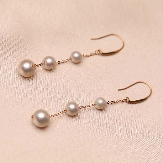 美裕 【心弦】金18K海水珍珠耳钉 4-6.5mm白 106039 商品图3