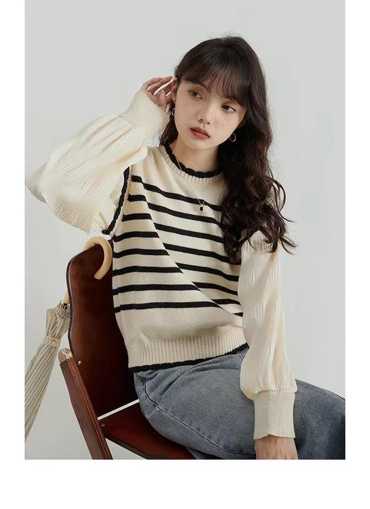 【应季好物】法式假两件条纹毛衣 商品图1