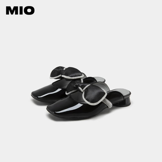 MIO米奥夏季韩版方头圆跟小闪钻蝴蝶结时髦通勤舒适包头拖女M232213929 商品图4
