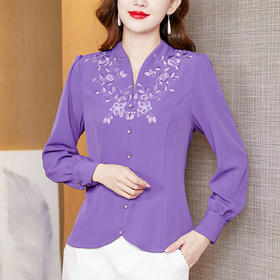 设计感绣花中式刺绣v领时尚显瘦衬衣职业气质KQL-A83N6812
