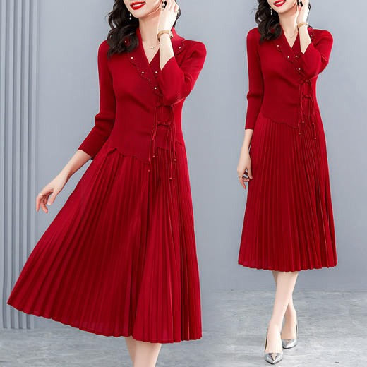 三宅褶皱连衣裙，复古改良旗袍百褶连衣裙HR-SSFB2680 商品图0