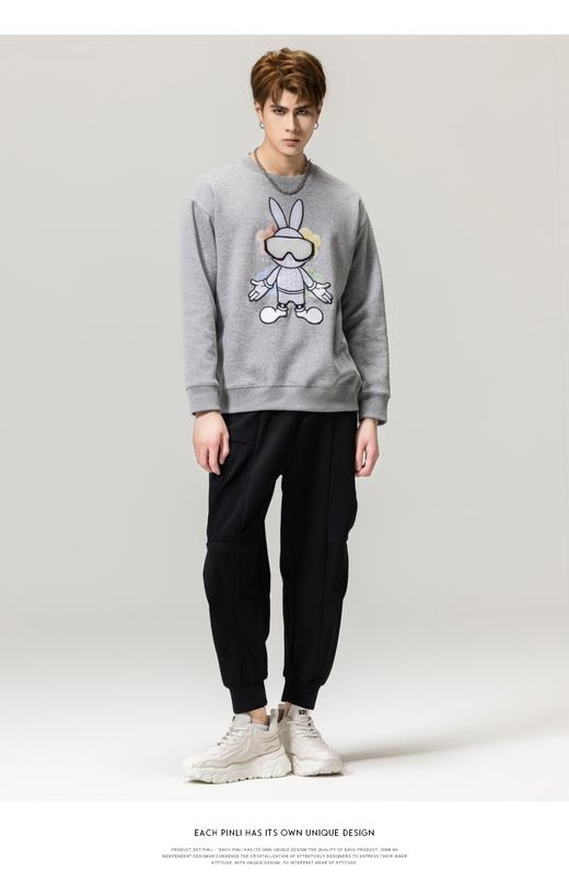 PINLI品立春季新款男士套头卫衣兔子压烫圆领上衣BG231109026 商品图7