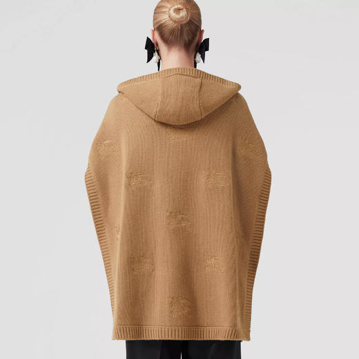 BURBERRY 巴宝莉 女士马术骑士绣标羊毛混纺格纹连帽斗篷 驼色 8065045 A1420 商品图2