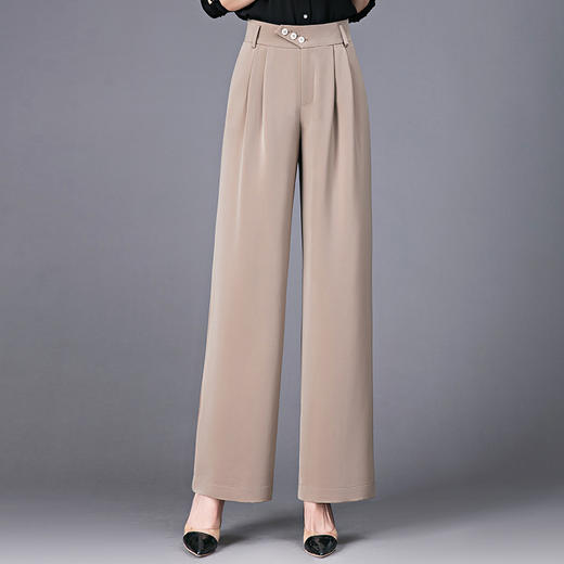 SDN-E689091真丝阔腿裤女2023春夏季桑蚕丝长裤高腰垂感甩腿裤百搭直筒休闲裤 商品图7