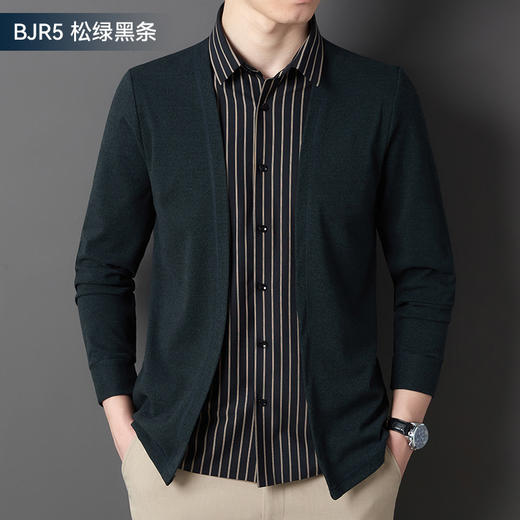 JD-BJRF5春秋新款男装假两件针织衫男士衬衫领开衫休闲打底毛衣男无痕压胶 商品图8