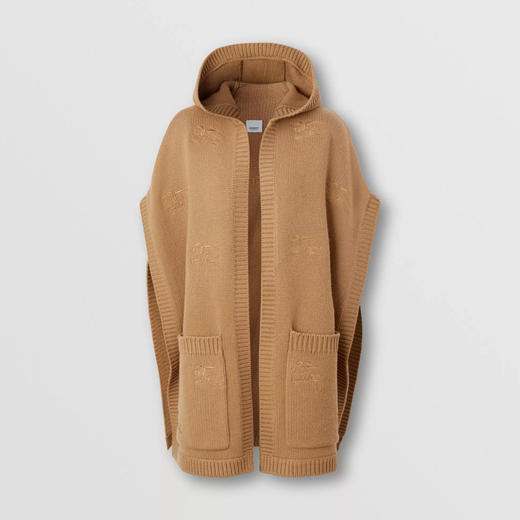 BURBERRY 巴宝莉 女士马术骑士绣标羊毛混纺格纹连帽斗篷 驼色 8065045 A1420 商品图0