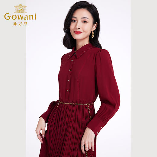 乔万尼春款连衣裙新款长袖收腰百褶长裙EF3E867 商品图9