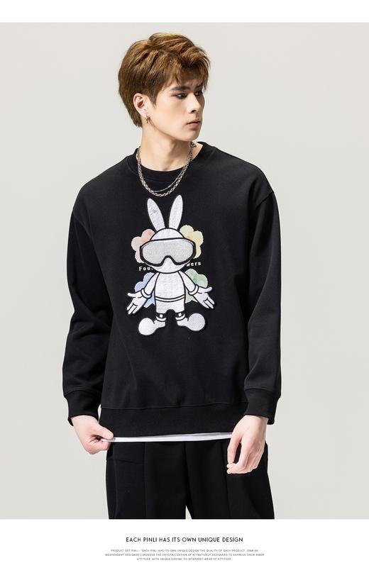 PINLI品立春季新款男士套头卫衣兔子压烫圆领上衣BG231109026 商品图0