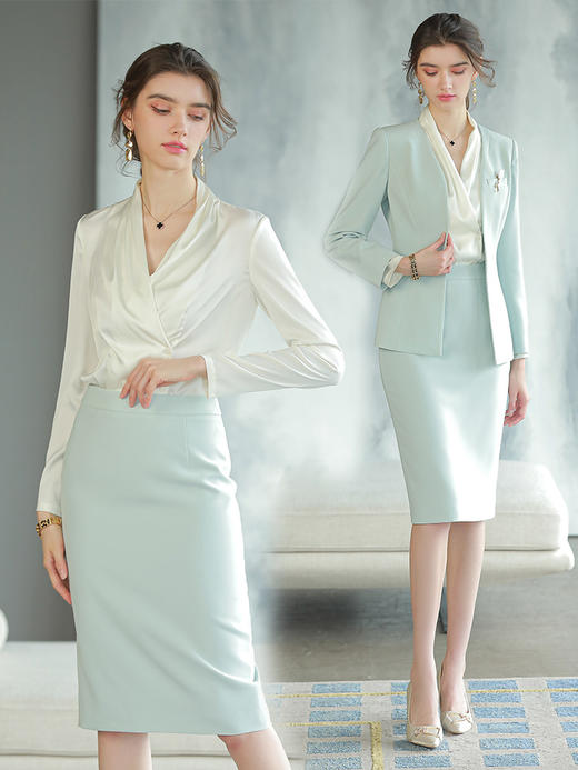 AD主持人正装女高端工作服职业装气质女神范西装套裙播音艺考服装 商品图3