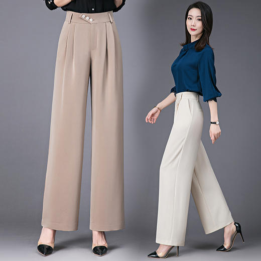 SDN-E689091真丝阔腿裤女2023春夏季桑蚕丝长裤高腰垂感甩腿裤百搭直筒休闲裤 商品图2
