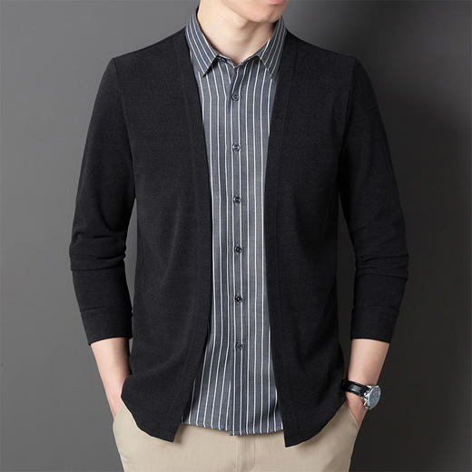 JD-BJRF5春秋新款男装假两件针织衫男士衬衫领开衫休闲打底毛衣男无痕压胶 商品图3